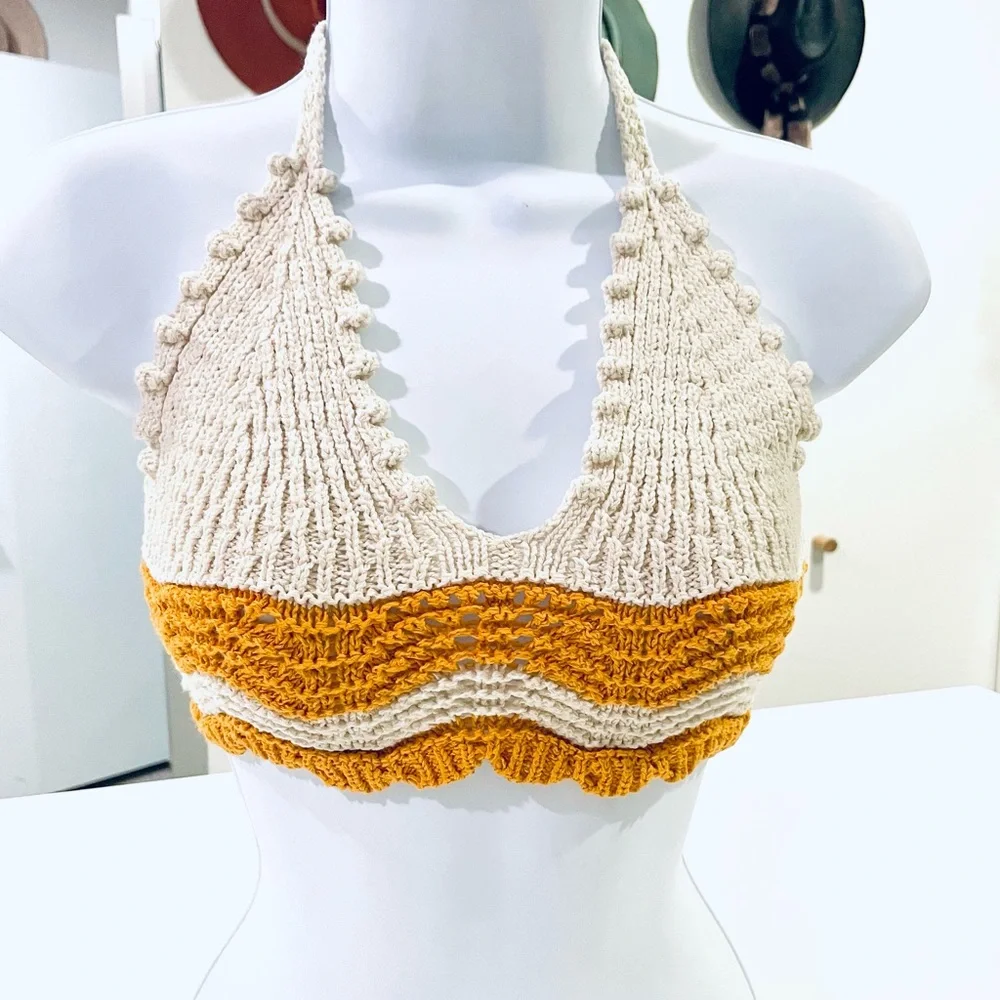 Zara open knit crochet sweater and crop top set in cream and orange size S